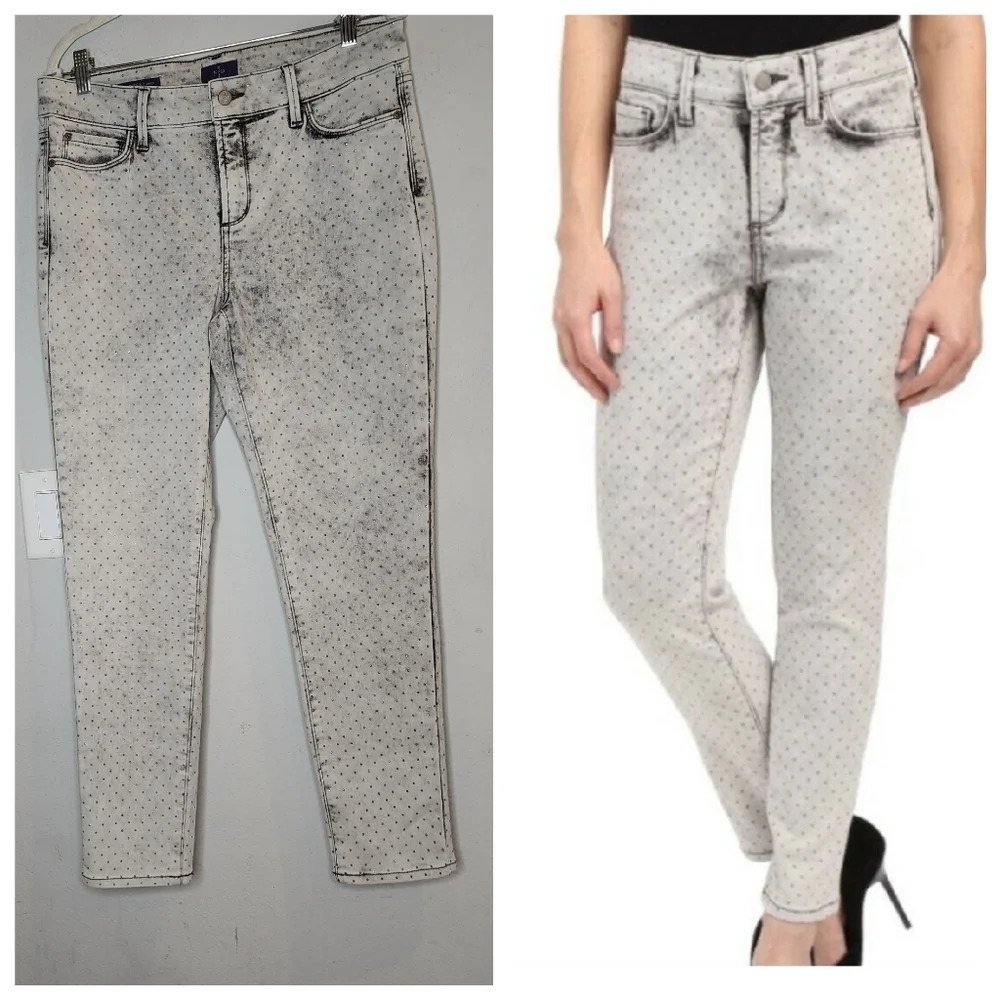 NYDJ Gray rhinestone dot Clarissa Ankle Stretch Jeans. Women's size 12 .